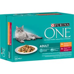 Natvoer voor volwassen katten met kip of rund in gelei 8 stuks 680 g