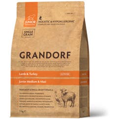 Aliment sec pour chiens juniors à l'agneau et à la dinde, complétée par du riz complet brun 3 kg