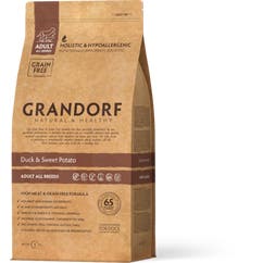 Droogvoer voor volwassen honden met eenden- en kalkoenvlees, aangevuld met zoete aardappel 1 kg