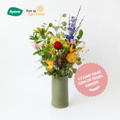 Bouquet champêtre Bloomy Blush avec vase de luxe Grand