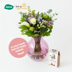 Bouquet saisonnier Pretty Purple avec vase standard & biscuits Grand